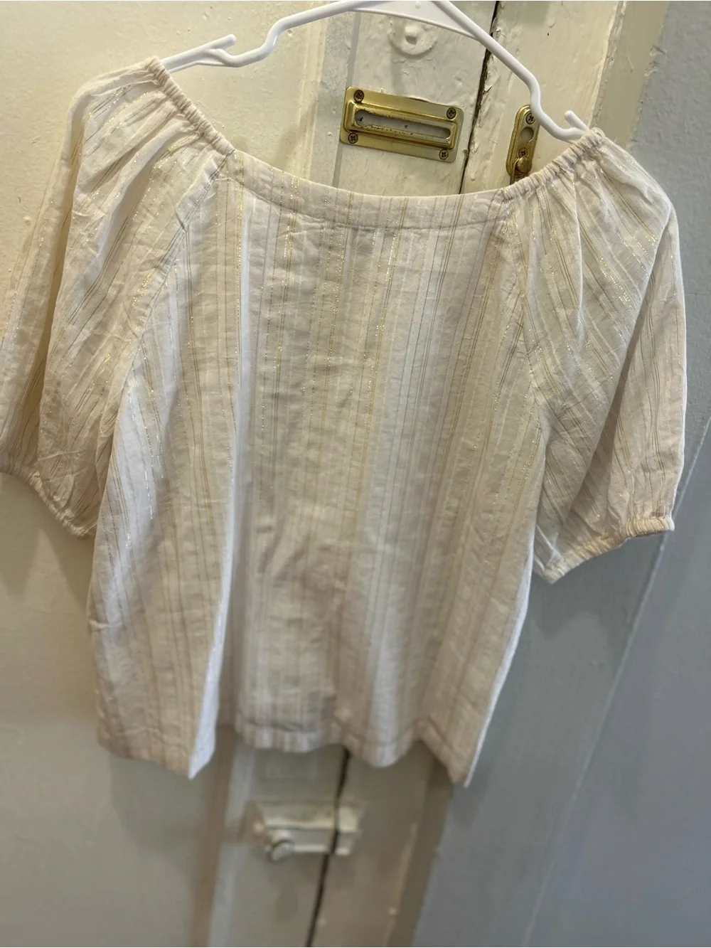 LOFT Cream Striped Peasant Blouse